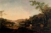 Thomas Gainsborough An Extensive River Landscape with Cattle and a Drover and Sailing Boats in the distance oil painting